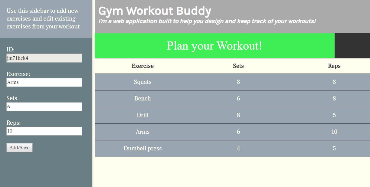 screenshot from workout buddy website